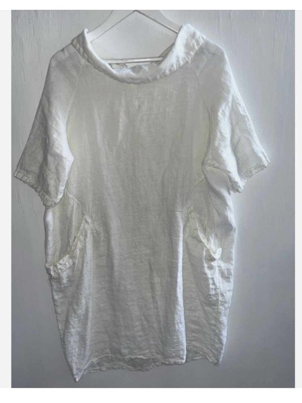 Camille & Co White Linen Dress Button Back Artsy Beachy Lagenlook Size L